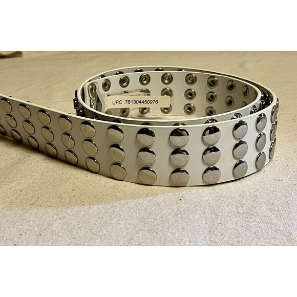 No Boundaries Women's BRILLIANT WHITE Leather Studded Waist Belt Adjustable L/XL - Picture 4 of 5
